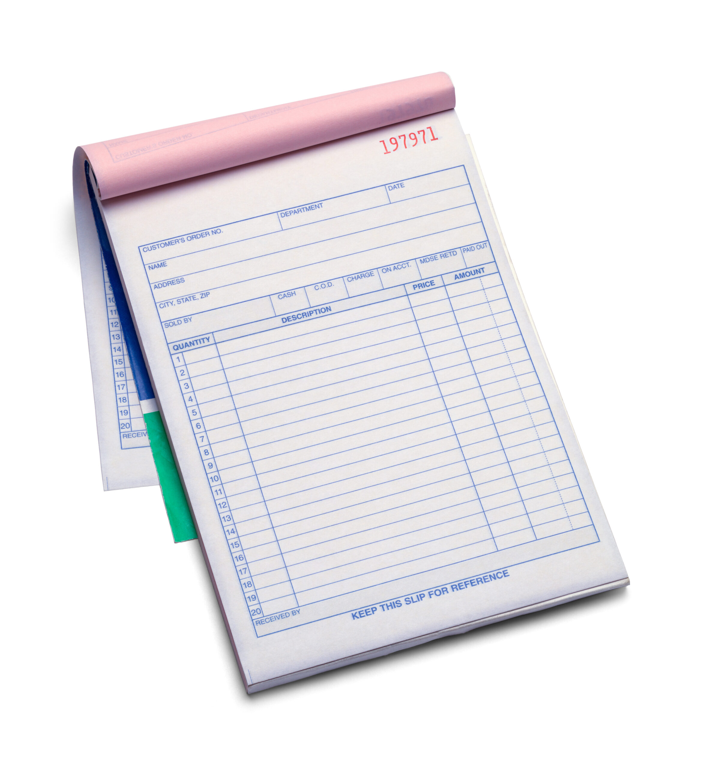 A receipt pad or receipt book, used to issue receipts.