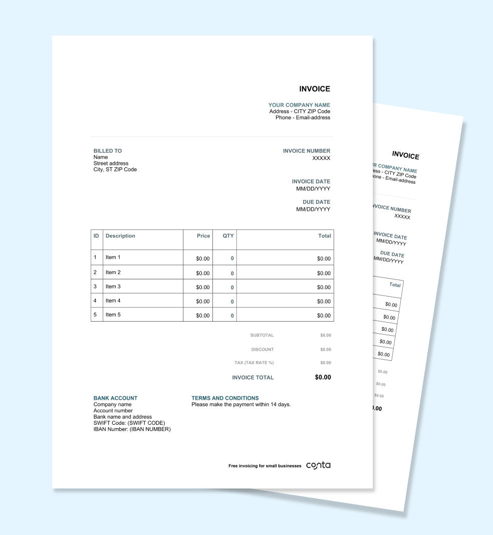 Easy-to-use hourly rate invoice template for freelancers