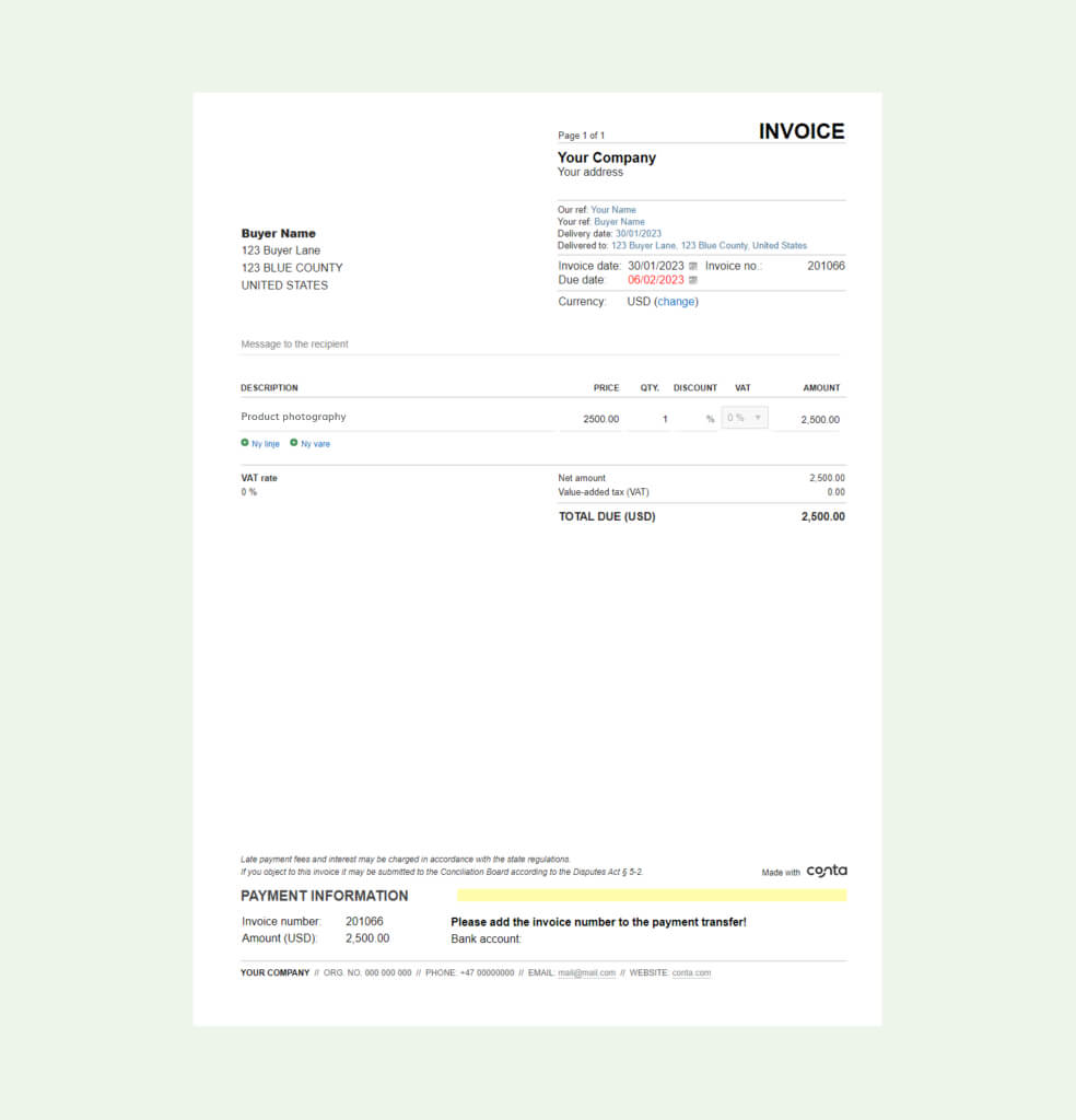 Photography Invoice Example