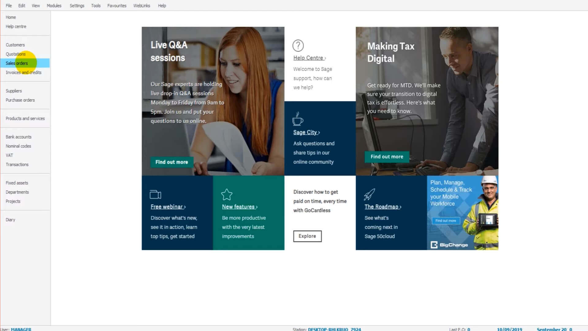 A screenshot of Sage, an alternative to Quickbooks