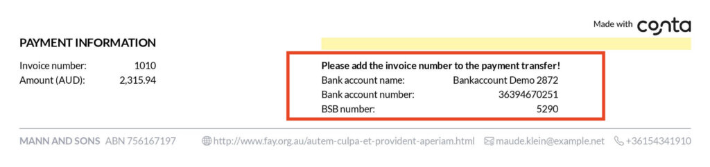 Payment terms on invoice
