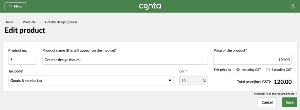 Product management in Conta