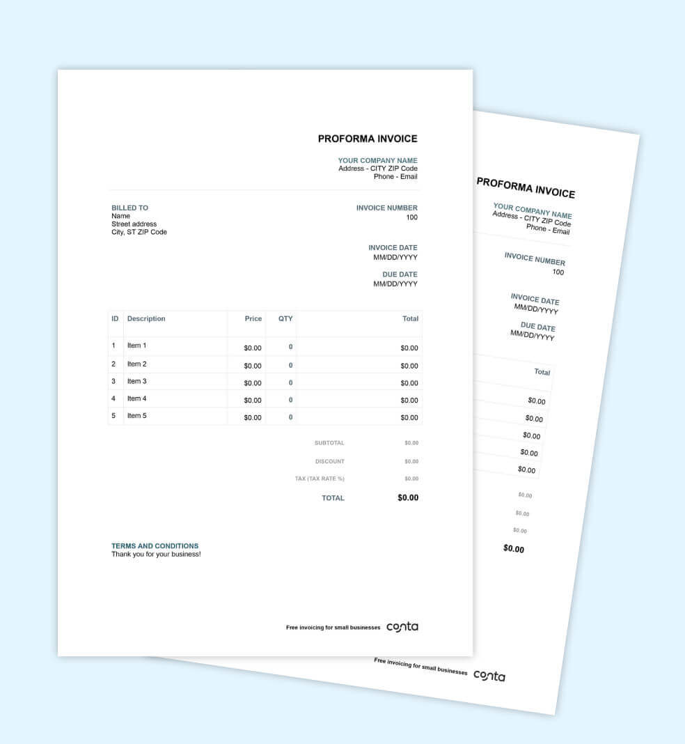 Create proforma invoice for free