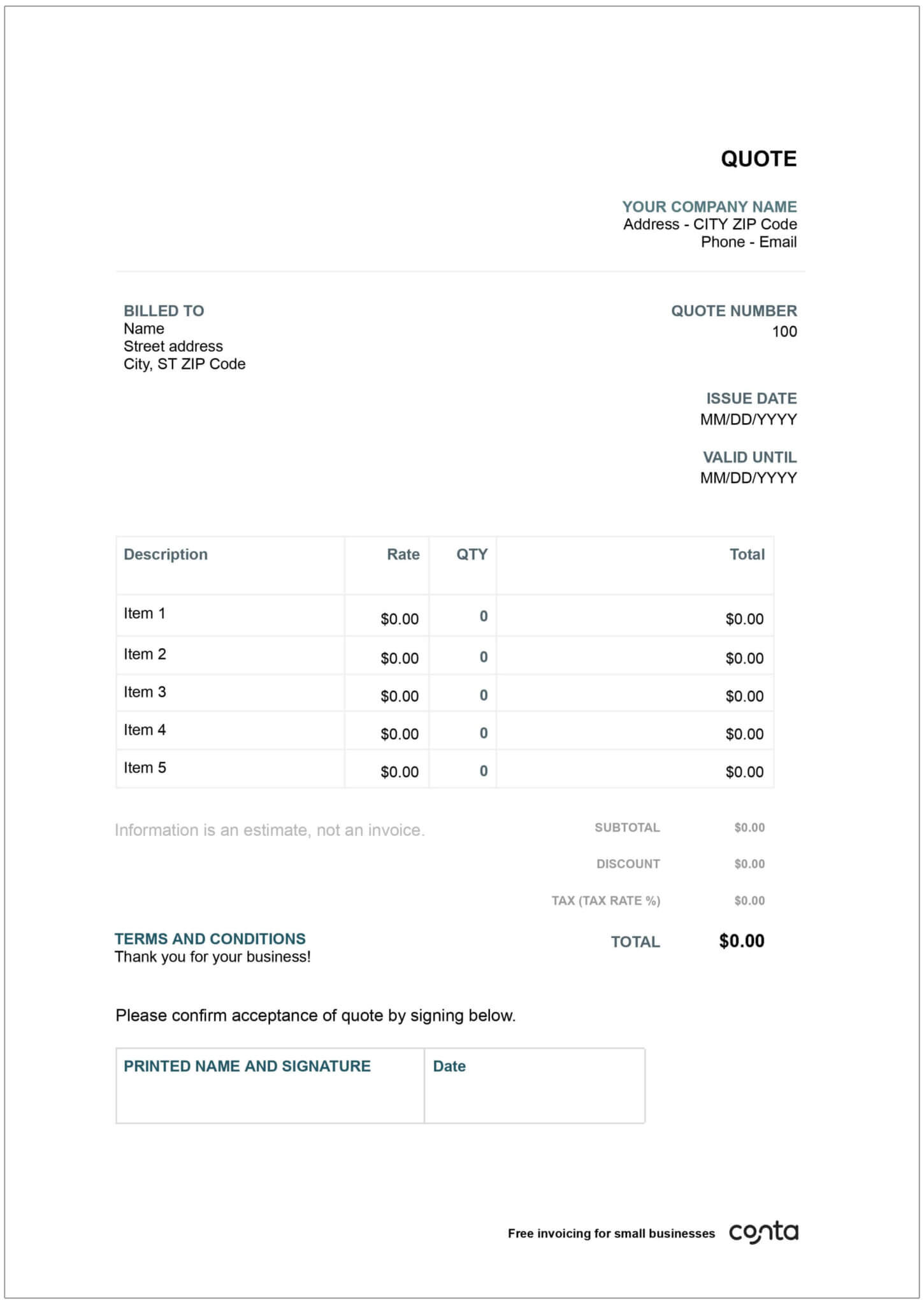 Quote template | Free for Word and Google Docs | South Africa