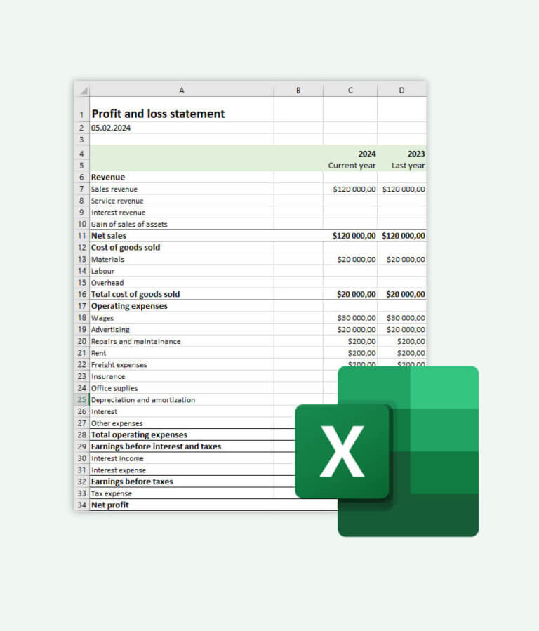 Sample profit and loss statement | Free download | Excel | United States