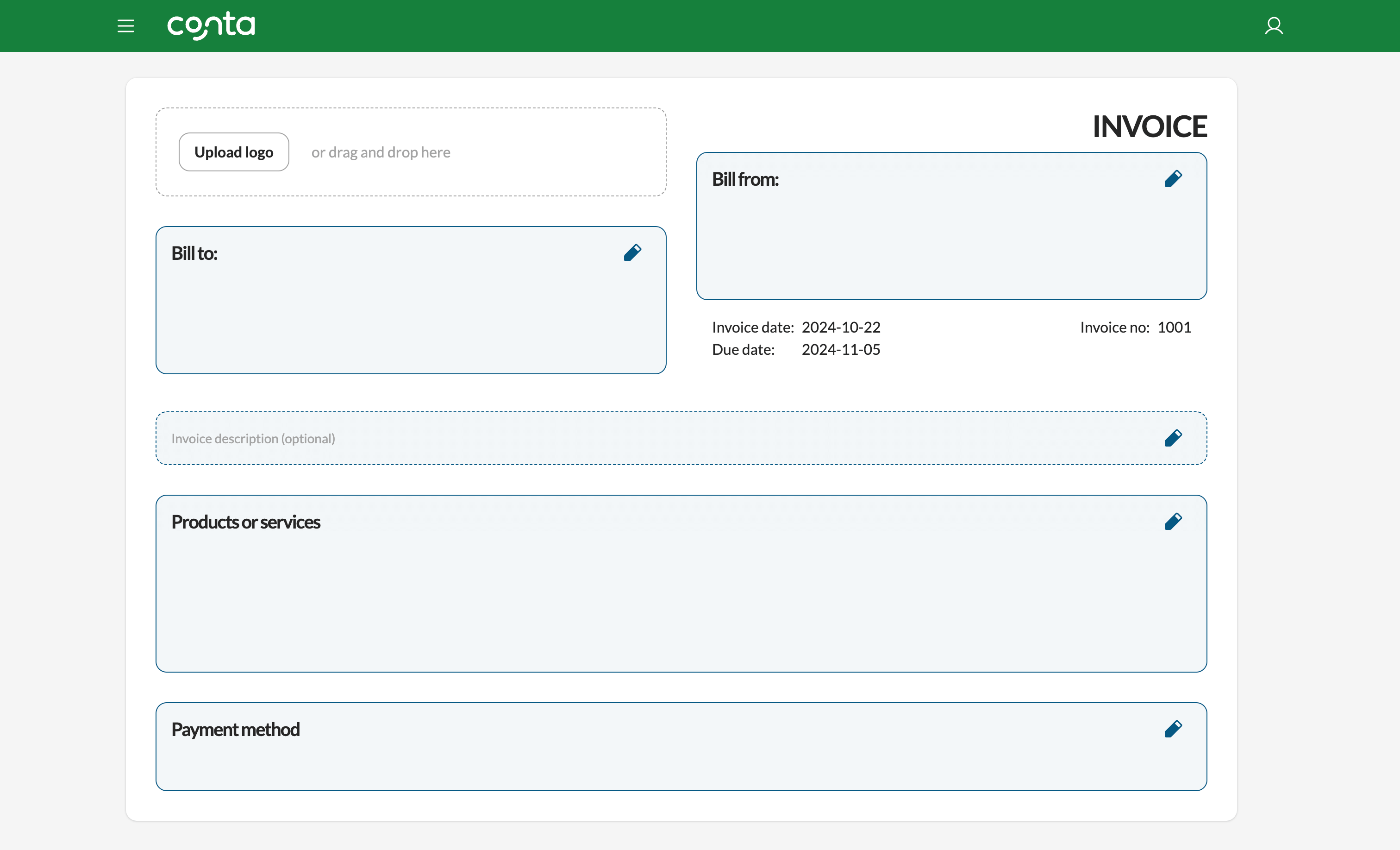 The invoice creator in Conta