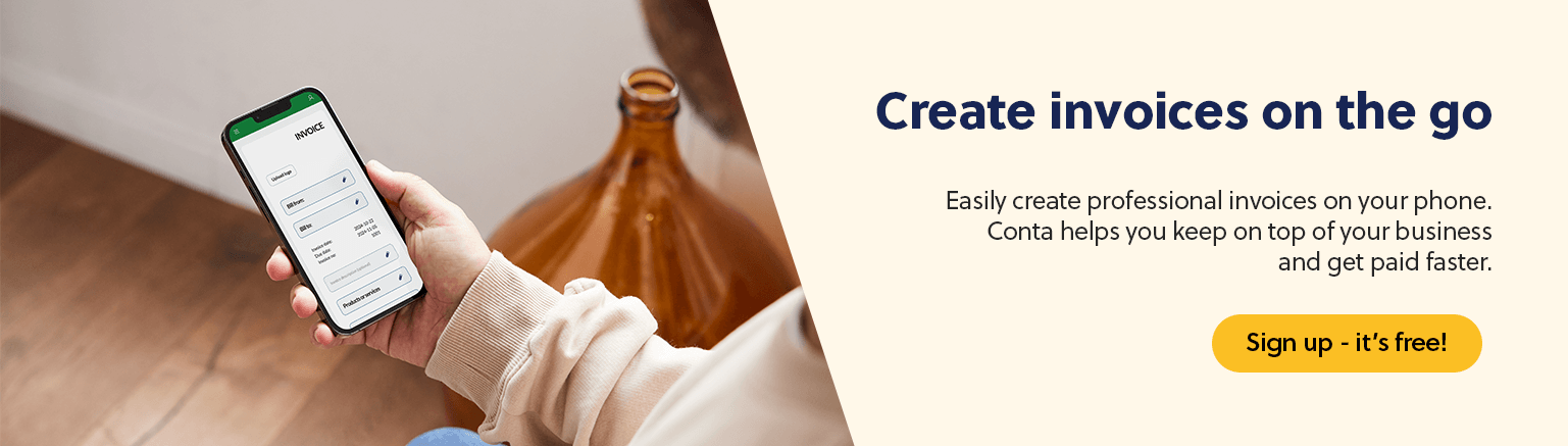 A person sending an invoice on their phone, using the free invoicing software Conta