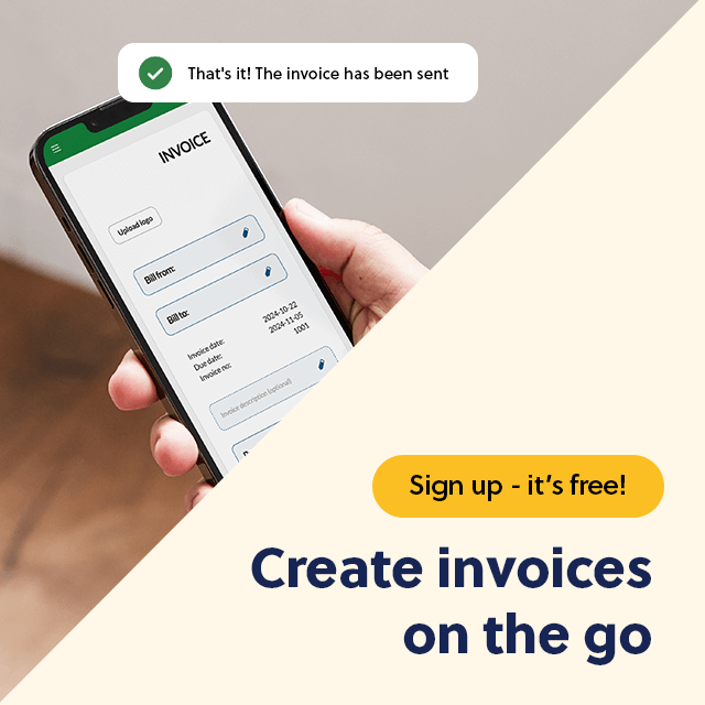 A person sending an invoice on their phone, using the free invoicing software Conta