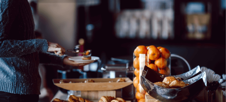 A breakfast buffet at a hotel