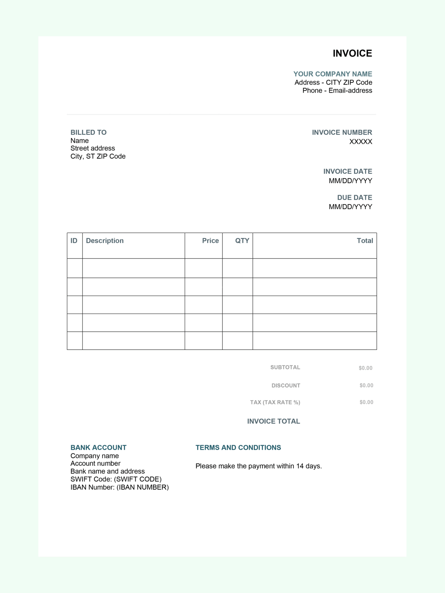 An example of an invoice template