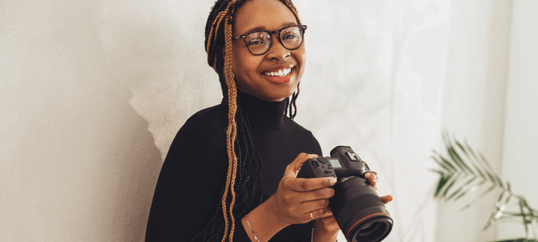 Smiling freelance photographer