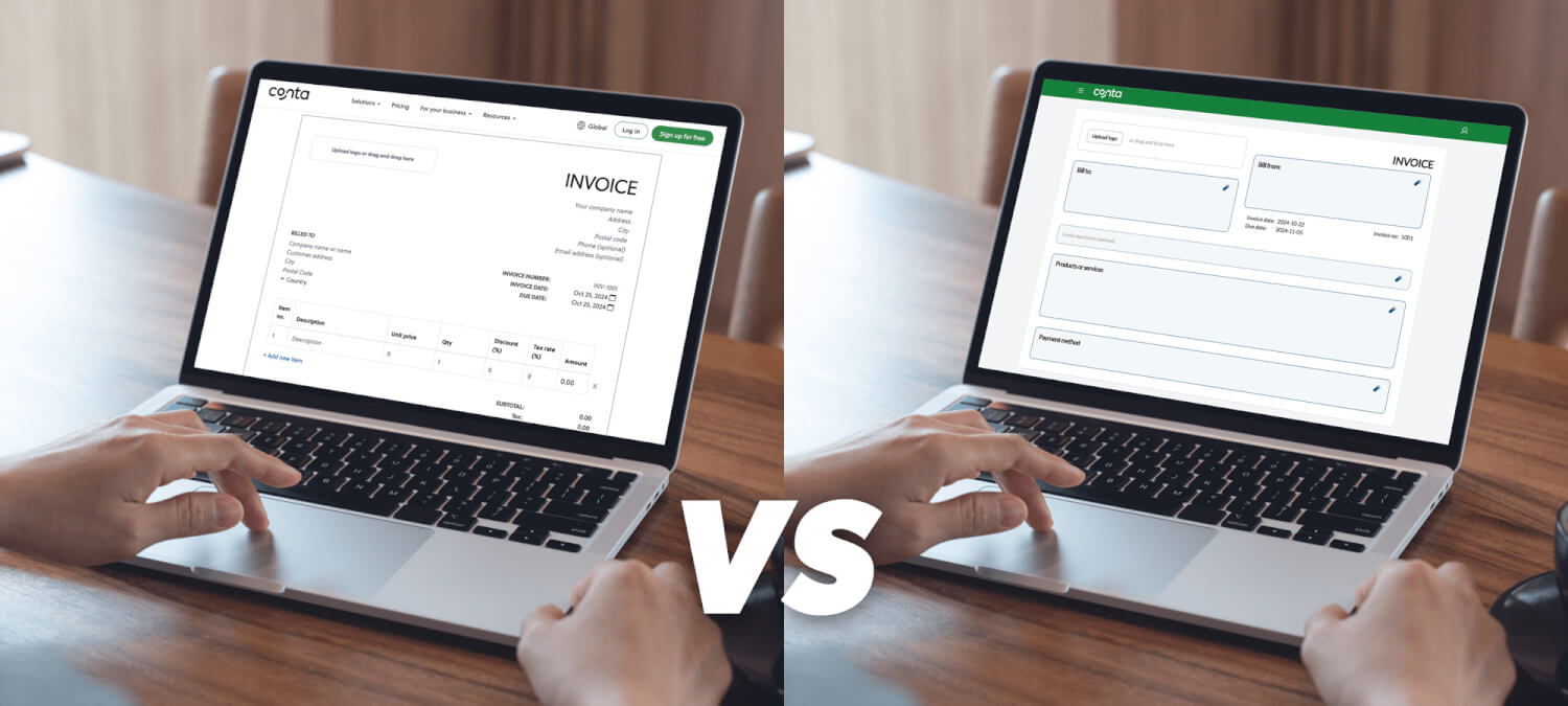 A person making an invoice using an invoice generator and an invoice software