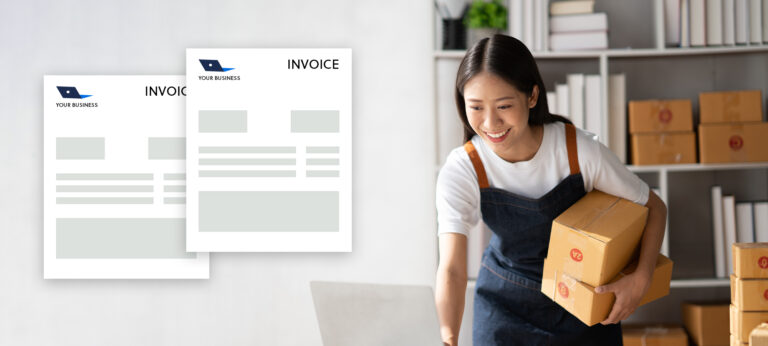 Woman making an invoice for packages