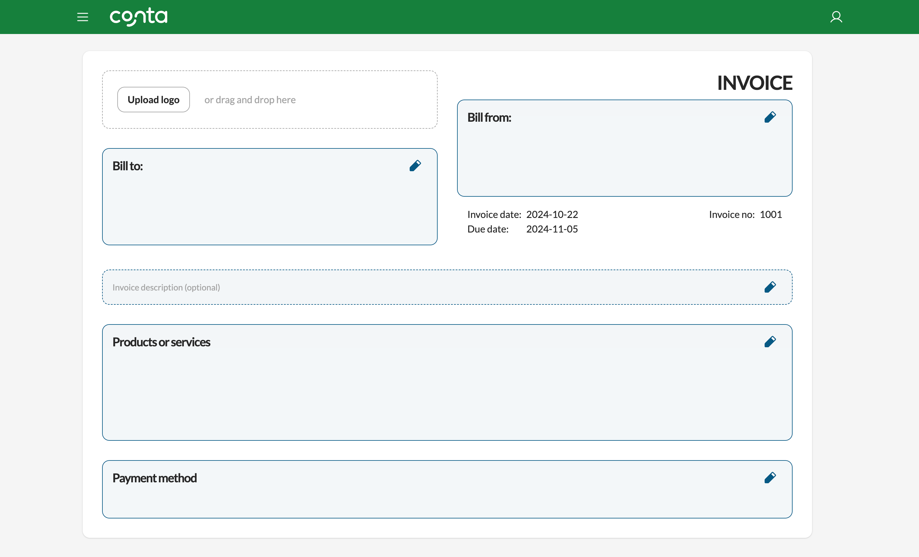 Creating an invoice in the free invoice software from Conta