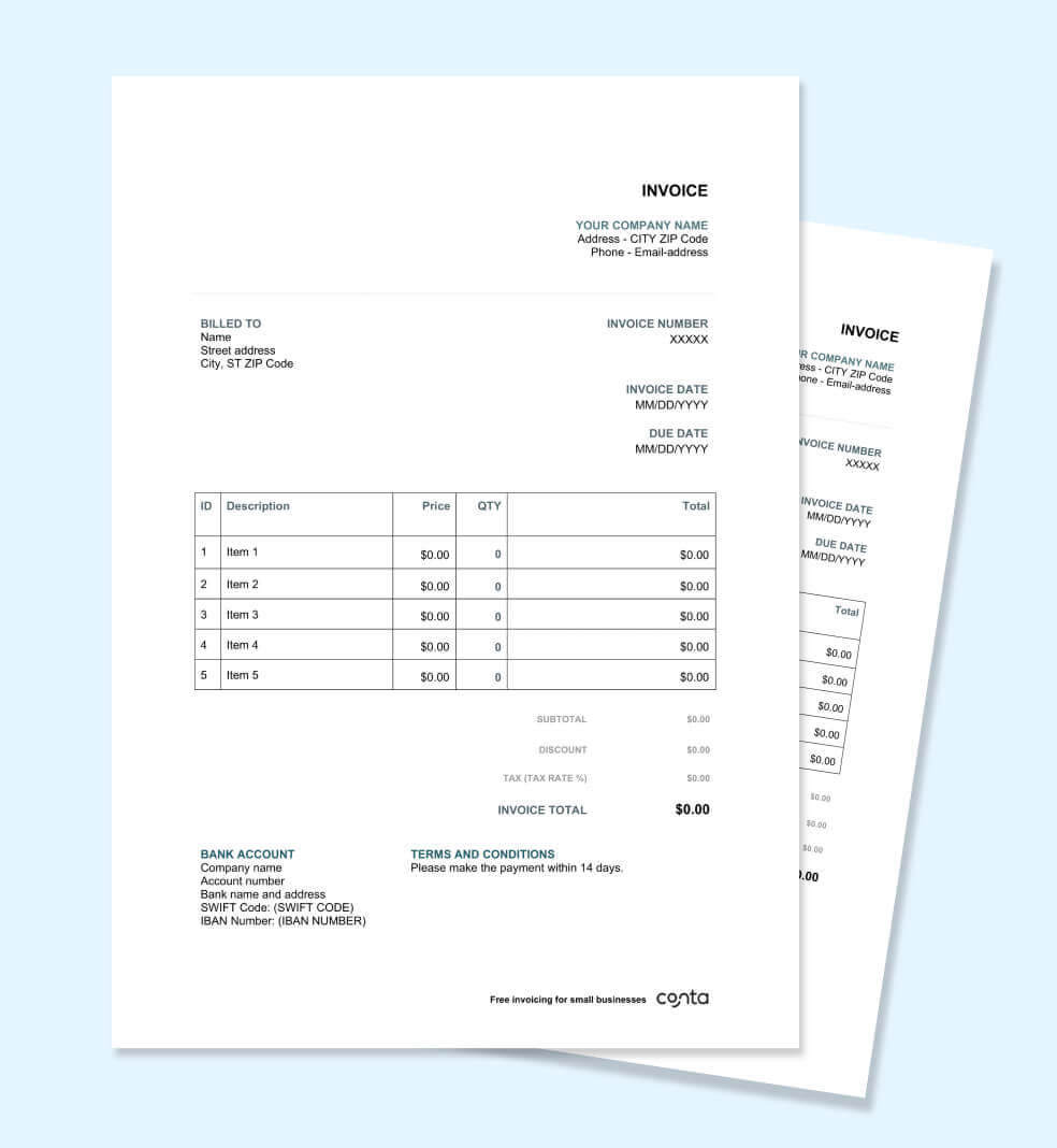 Shop invoice template free download