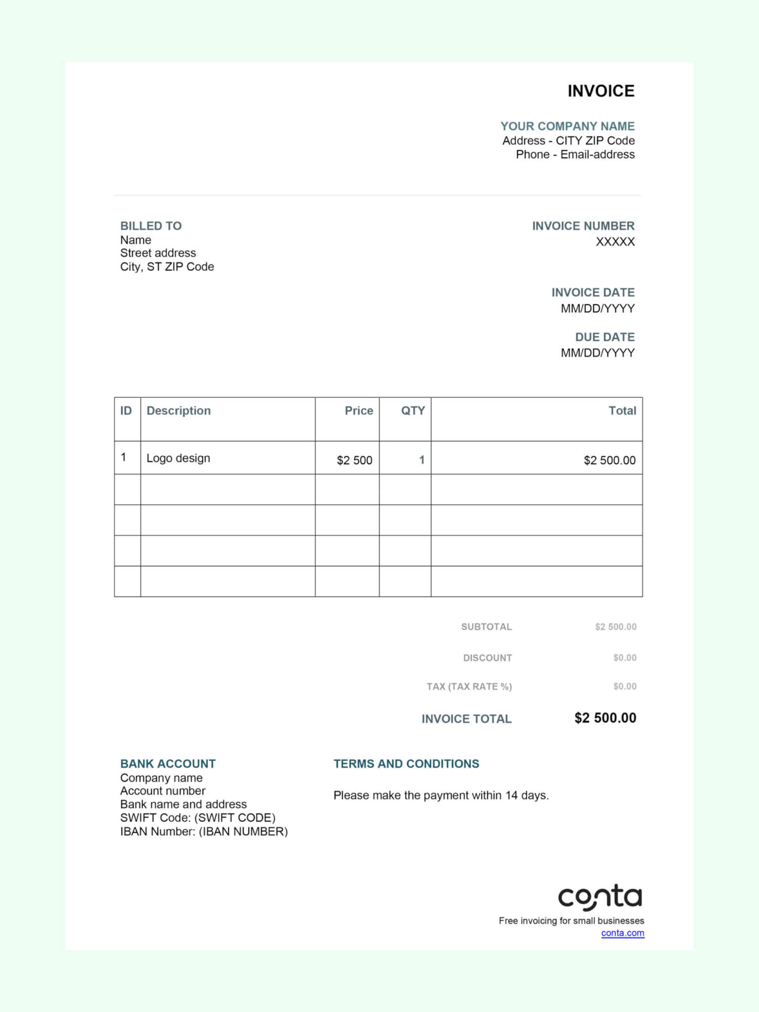 An example of tax invoice template