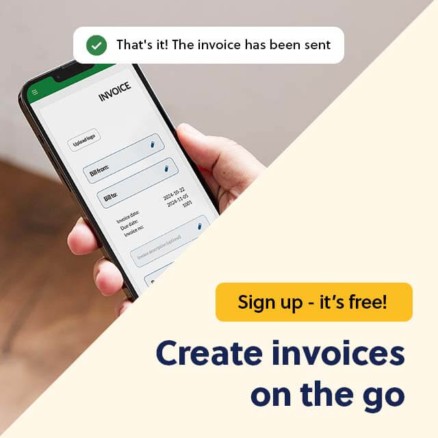 A person sending an invoice on their phone, using the free invoicing software Conta