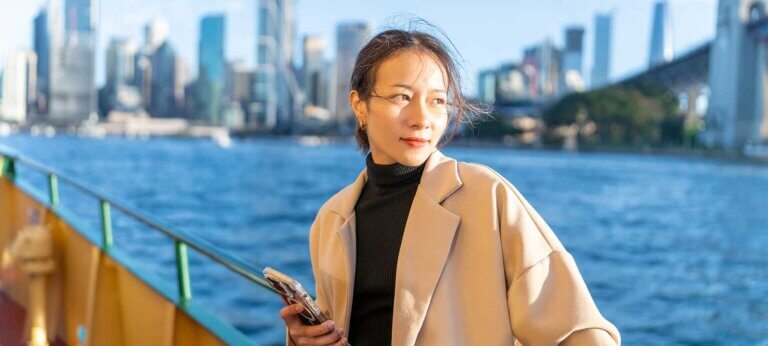 A woman on the ferry in the US