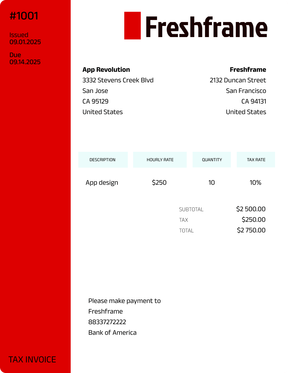 Invoice example showing a modern invoice