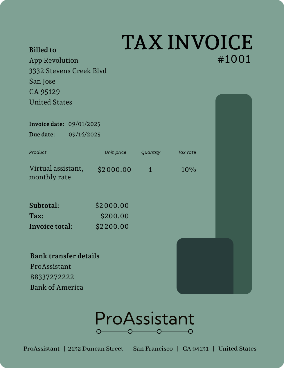 Invoice example showing a standout invoice