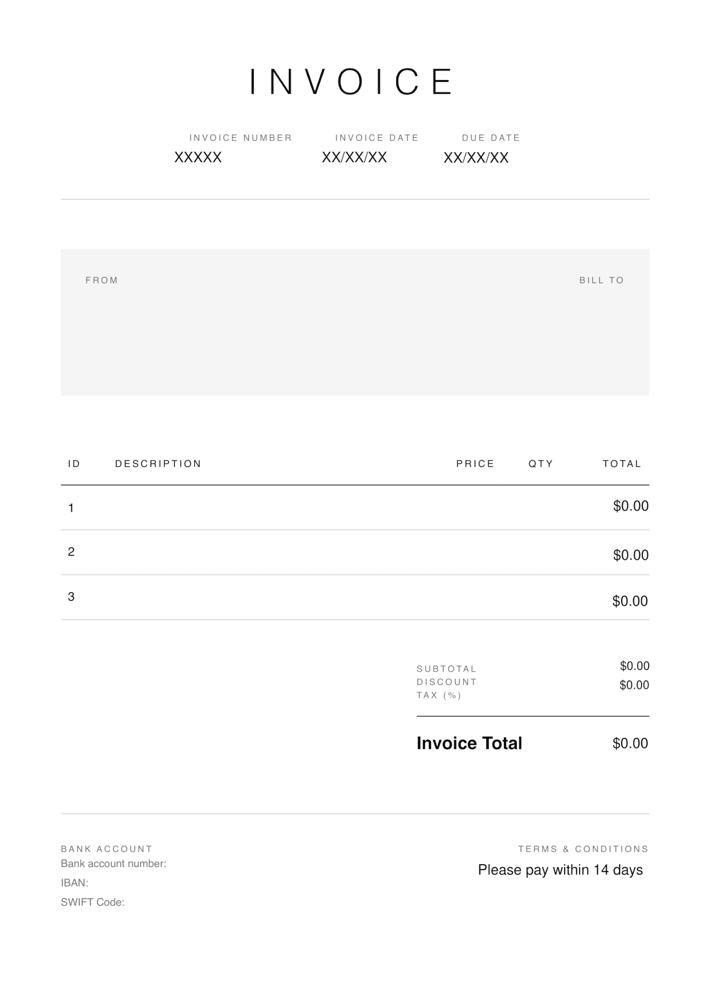 Invoice template for photographers